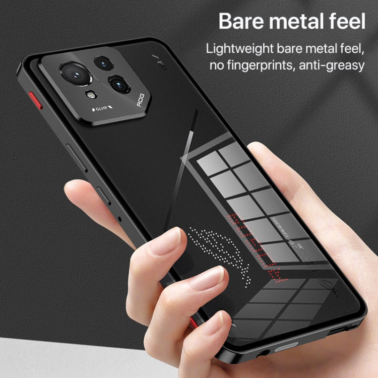 For ASUS ROG Phone 9 Pro Snap Buckle Metal Frame Glass Back Panel Phone Case(Grey) - ASUS Cases by PMC TechLife | Online Shopping South Africa | PMC TechLife | Buy Now Pay Later Mobicred