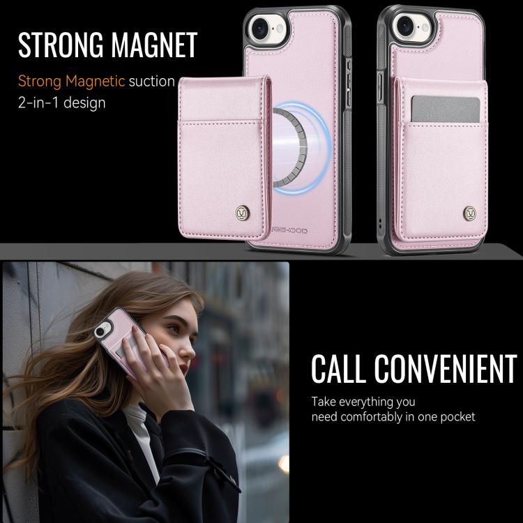 For iPhone 16e JEEHOOD J06 British Style RFID MagSafe Card Bag PU Phone Case(Pink) - free shipping - PMc TechLife - Order now!