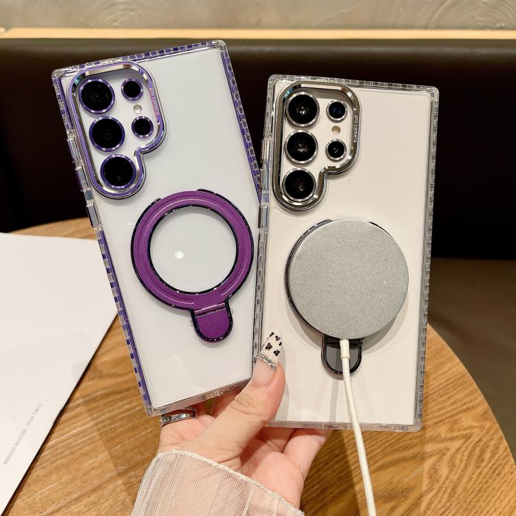 For Samsung Galaxy S25 Ultra 5G Transparent MagSafe Holder Phone Case with Lens Film(Purple) - Galaxy S25 Ultra 5G Cases by PMC Jewellery | Online Shopping South Africa | PMC Jewellery | Buy Now Pay Later Mobicred