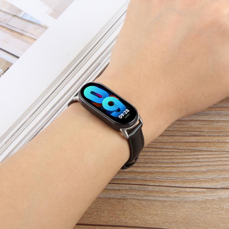 For Xiaomi Smart Band 9 / 8 Silver Metal Connector Genuine Leather Watch Band(Blue) - free shipping - PMc TechLife - Order now!