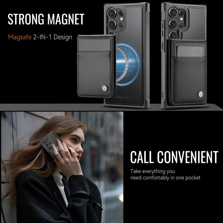 For Samsung Galaxy S25 Ultra 5G JEEHOOD J06 British Style RFID MagSafe Card Bag PU Phone Case(Black) - Galaxy S25 Ultra 5G Cases by JEEHOOD | Online Shopping South Africa | PMC Jewellery | Buy Now Pay Later Mobicred