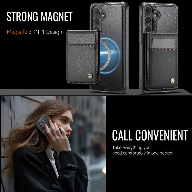 For Samsung Galaxy S25 5G JEEHOOD J06 British Style RFID MagSafe Card Bag PU Phone Case(Black) - Galaxy S25 5G Cases by JEEHOOD | Online Shopping South Africa | PMC Jewellery | Buy Now Pay Later Mobicred