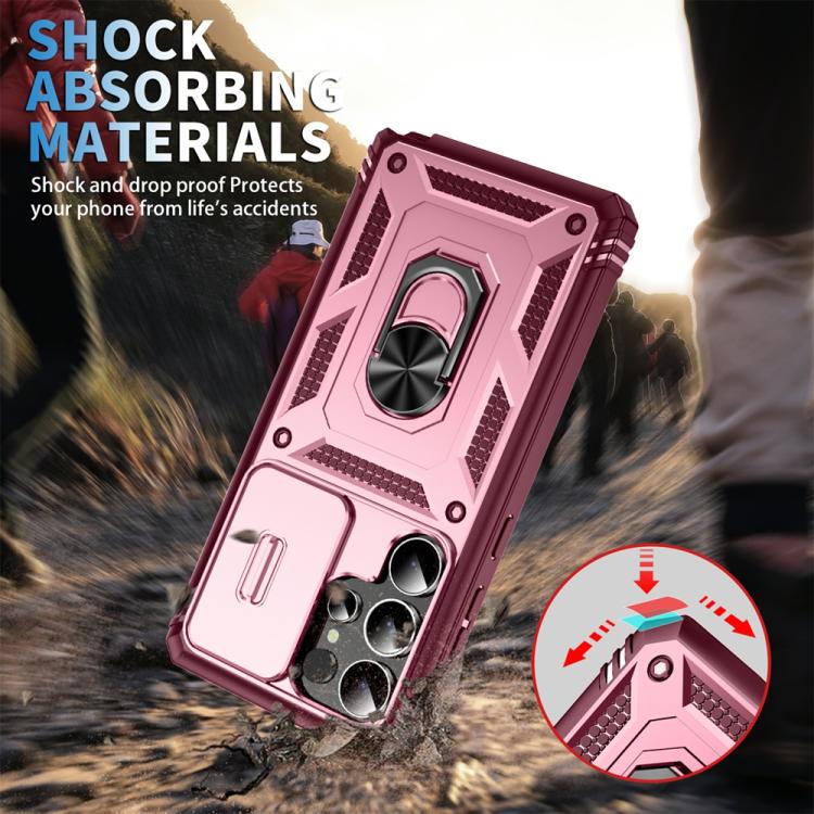 For Samsung Galaxy S25 Ultra 5G Sliding Camshield TPU Hybrid PC Phone Case with Holder(Pink+Rose Red) - Galaxy S25 Ultra 5G Cases by PMC Jewellery | Online Shopping South Africa | PMC Jewellery | Buy Now Pay Later Mobicred
