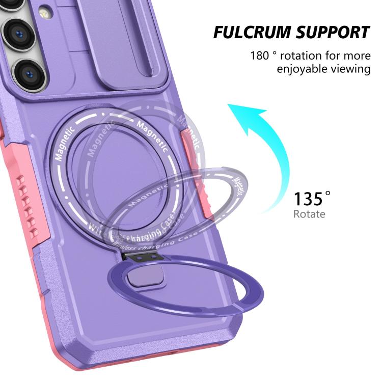 For Samsung Galaxy S25 5G Sliding Camshield MagSafe Holder TPU Hybrid PC Phone Case(Pink Purple) - free shipping - PMC TechLife - Order now!