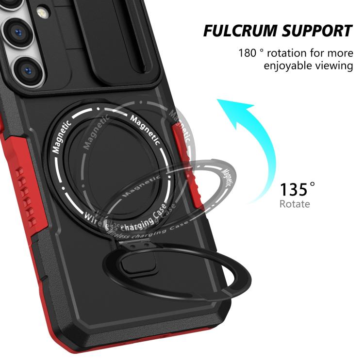 For Samsung Galaxy S25+ 5G Sliding Camshield MagSafe Holder TPU Hybrid PC Phone Case(Black Red) - Galaxy S25+ 5G Cases by PMC TechLife | Online Shopping South Africa | PMC TechLife | Buy Now Pay Later Mobicred