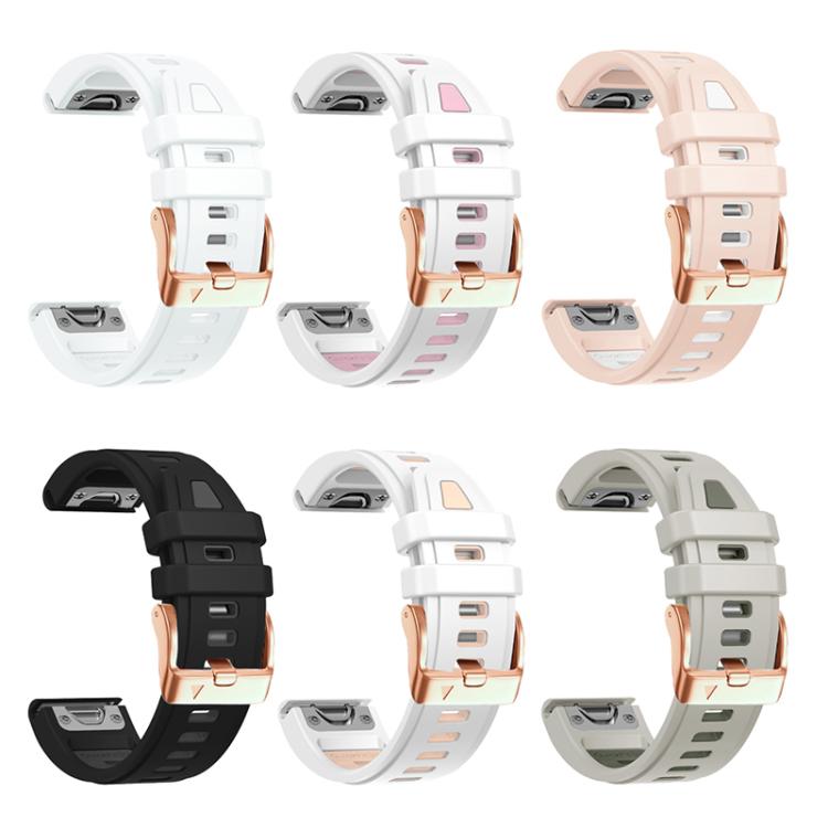 For Garmin Fenix 8 AMOLED 43mm Rose Gold Steel Buckle Quick Release Silicone Watch Band(White) - free shipping - PMC TechLife - Order now!