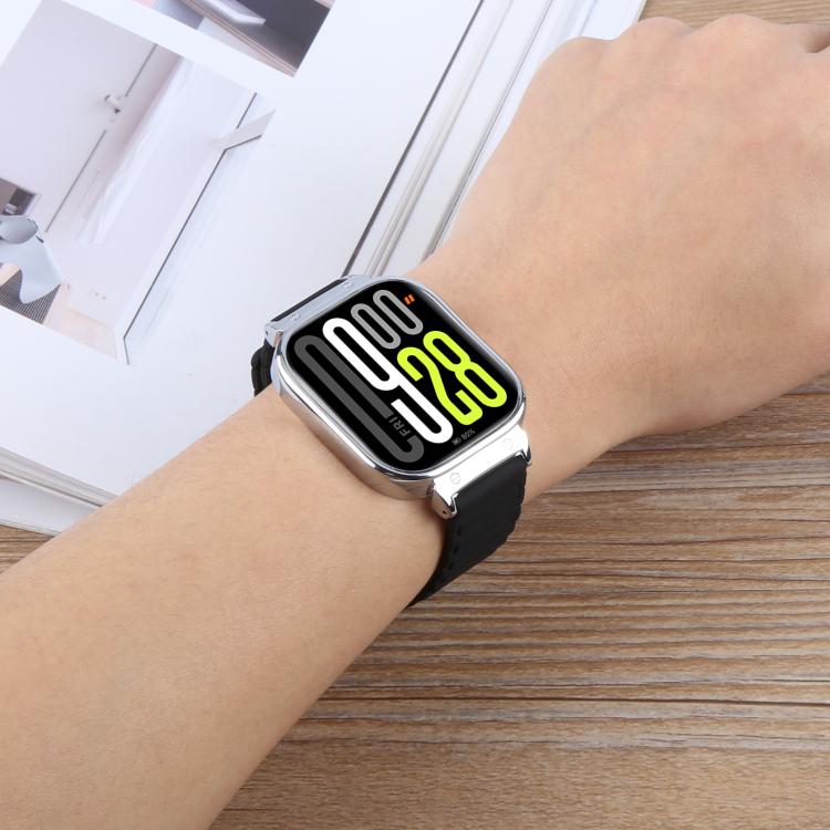 For Redmi Watch 5 / Watch 4 Metal Silver Frame Integrated I-shaped Magnetic Silicone Watch Band(Milk Tea Rocky White) - free shipping - PMC TechLife - Order now!