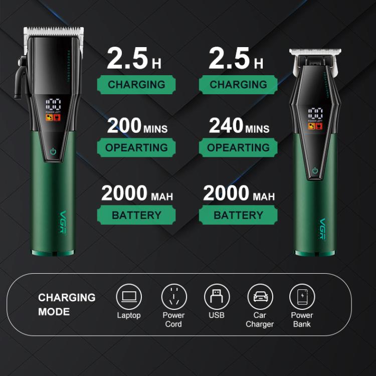 VGR V-677 LED Digital Display Electric Hair Clipper & Trimmer Set(Green) - free shipping - PMC TechLife - Order now!