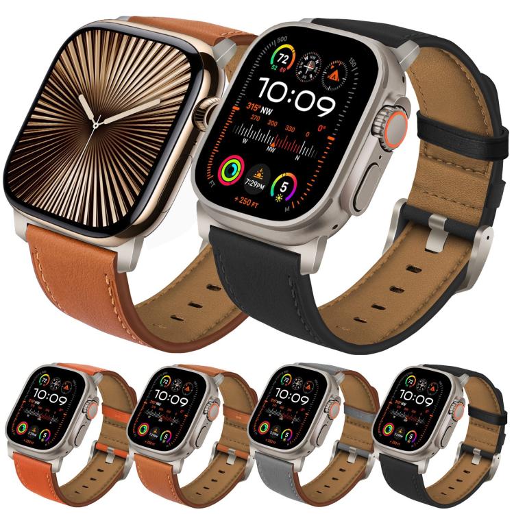 For Apple Watch 46mm / 49mm / 45mm / 44mm Titanium Buckle Nappa Genuine Leather Watch Band(Black) - Watch Bands by PMC TechLife | Online Shopping South Africa | PMC TechLife | Buy Now Pay Later Mobicred