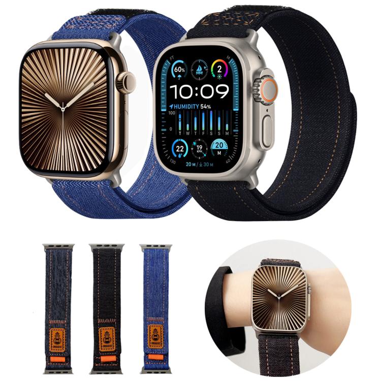 For Apple Watch 46mm / 49mm / 45mm / 44mm Denim Nylon Hook and Loop Fastener Canvas Watch Band(Black) - free shipping - PMc TechLife - Order now!