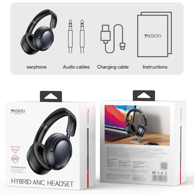 Yesido EP07 Hybrid Dual-feed ANC Noise Reduction Bluetooth Headphones(Black) - free shipping - PMC TechLife - Order now!