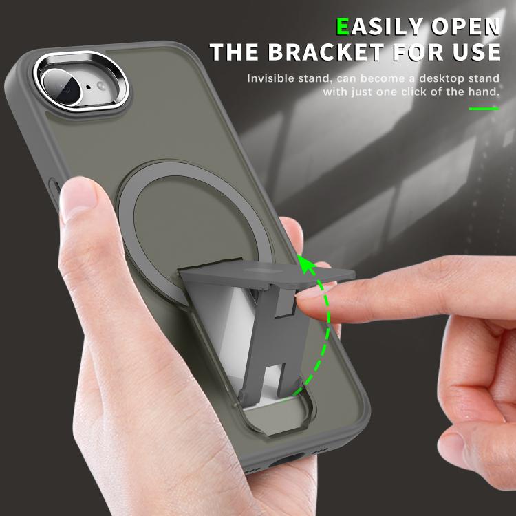 For iPhone 16e Acrylic Hybrid TPU MagSafe Holder Phone Case(Transparent Black) - iPhone 16e Cases by PMC TechLife | Online Shopping South Africa | PMC TechLife | Buy Now Pay Later Mobicred