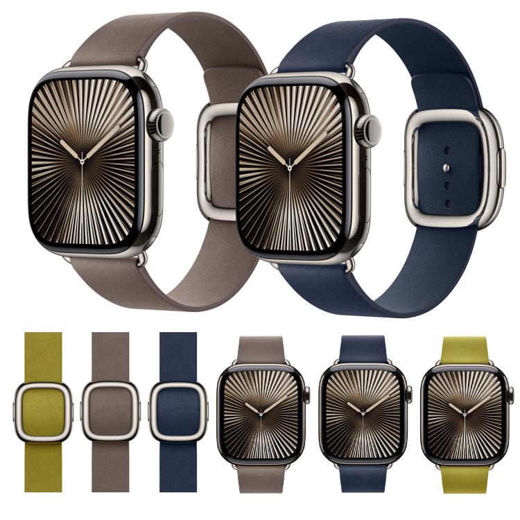 For Apple Watch 46mm / 49mm / 45mm / 44mm Modern Style Leather Watch Band(Yellow) - Watch Bands by PMC TechLife | Online Shopping South Africa | PMC TechLife | Buy Now Pay Later Mobicred
