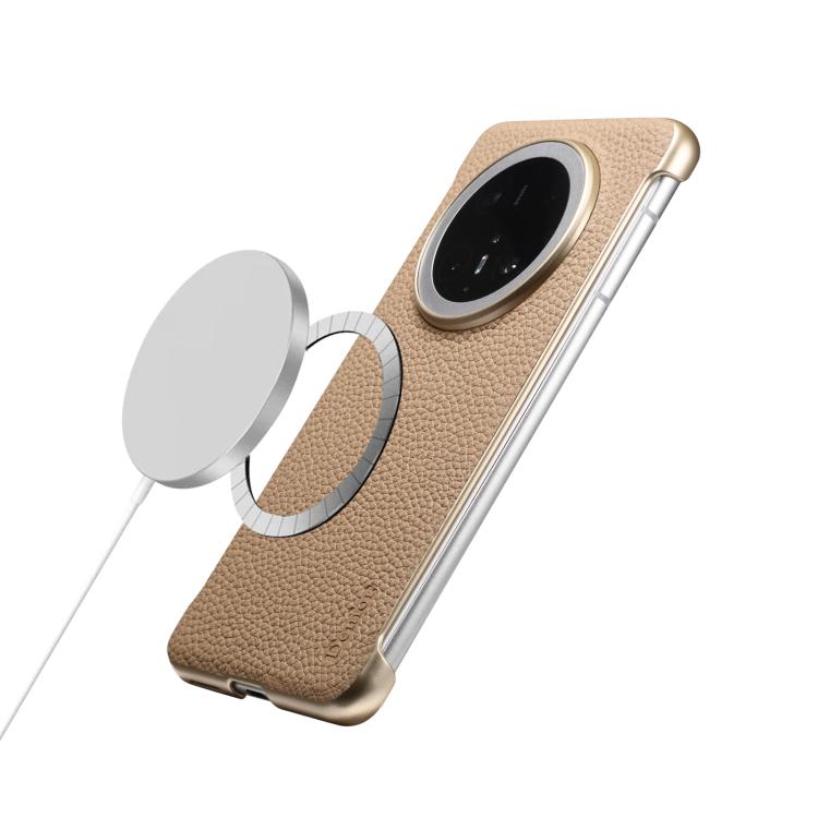 For Huawei Mate 60 Pro Denior A20 Genuine Leather Litchi Texture MagSafe Frameless Phone Case(Khaki) - free shipping - PMc TechLife - Order now!