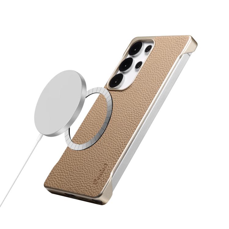 For Samsung Galaxy S25+ 5G Denior A20 Genuine Leather Litchi Texture MagSafe Frameless Phone Case(Khaki) - free shipping - PMc TechLife - Order now!