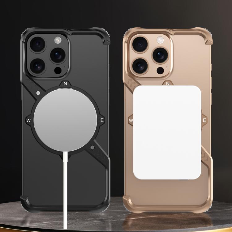 For iPhone 16 S Shaped 360 Holder Airbag Frameless MagSafe Metal Phone Case(Space Gray) - free shipping - PMC TechLife - Order now!