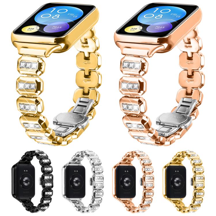 For Xiaomi Mi Band 8 Pro / Redmi Watch 4 Small Square Diamonds Butterfly Buckle Metal Watch Band(Gold) - free shipping - PMC TechLife - Order now!