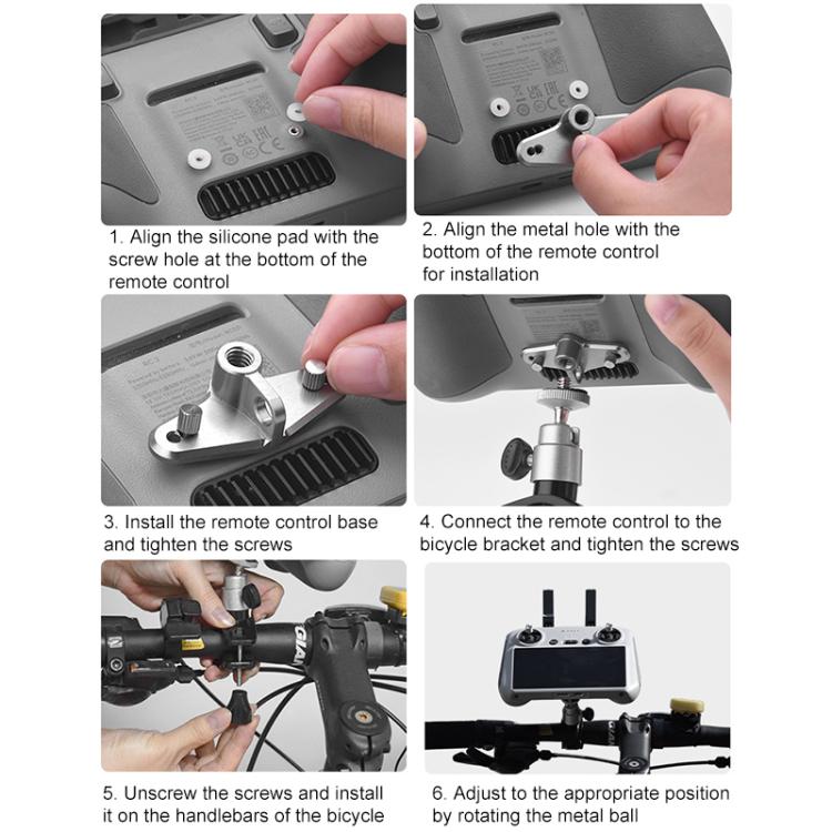 For DJI RC / RC 2 BRDRC Drone Remote Control Adapter Base Bicycle Holder(Black Silver) - free shipping - PMC TechLife - Order now!