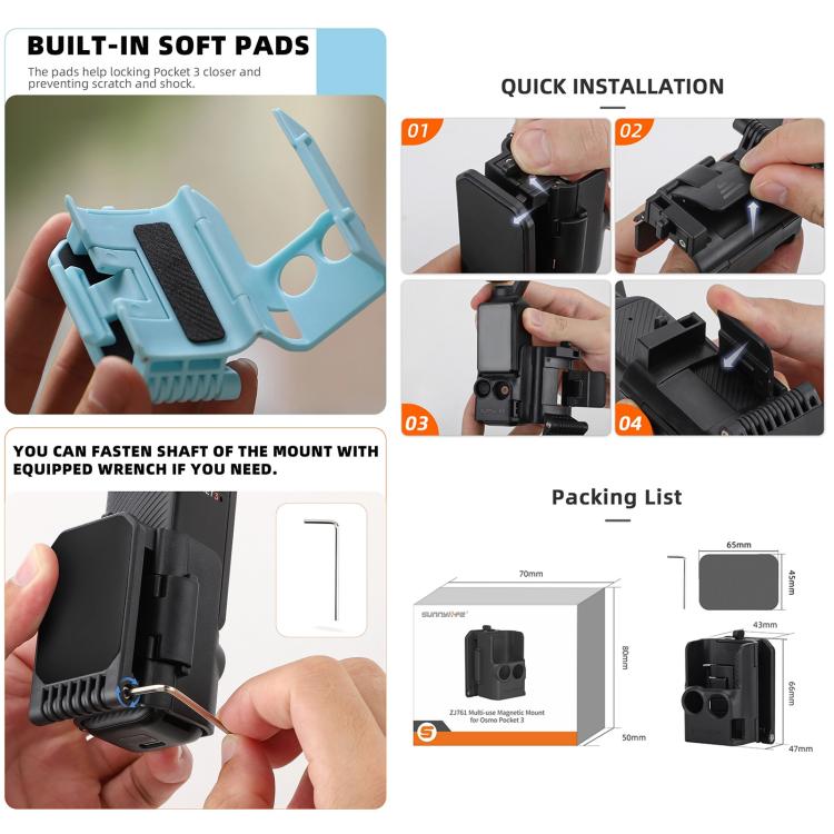 For DJI OSMO Pocket 3 Sunnylife Multifunctional Magnetic Mount Tabletop Base Bracket(Blue) - free shipping - PMC TechLife - Order now!