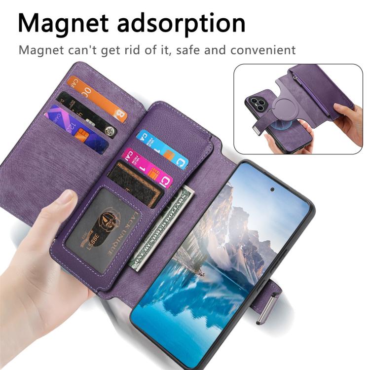 For Honor 400 Pro Global 160.8mm CaseNeo MagSafe RFID Anti-theft Zipper Wallet Retro Leather Phone Case(Purple) - free shipping - PMC TechLife - Order now!