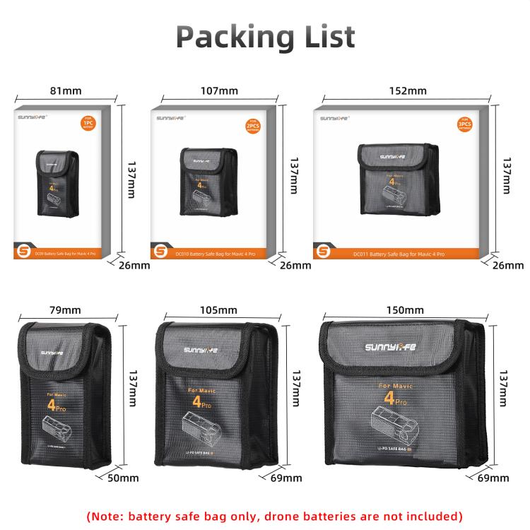 For DJI Mavic 4 Pro Sunnylife Battery Explosion-proof Safe Bag Protective Li-Po Safe Bag(For 1pc Battery) - free shipping - PMC TechLife - Order now!