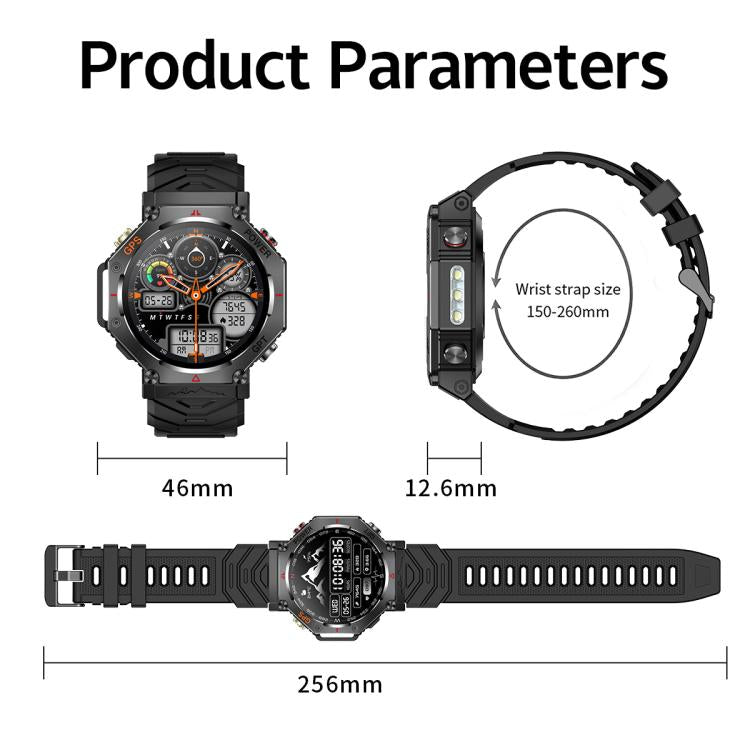 KC91 1.39 inch IPS Screen 3ATM Outdoor GPS Smart Watch with Flashlight(Black) - Smart Watches by PMC TechLife | Online Shopping South Africa | PMC TechLife | Buy Now Pay Later Mobicred