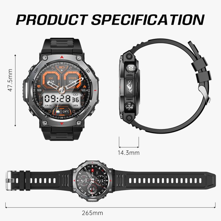 KT85 1.43 inch Screen 5ATM Outdoor Sports Smart Watch with Strong Flashlight(Grey) - free shipping - PMC TechLife - Order now!