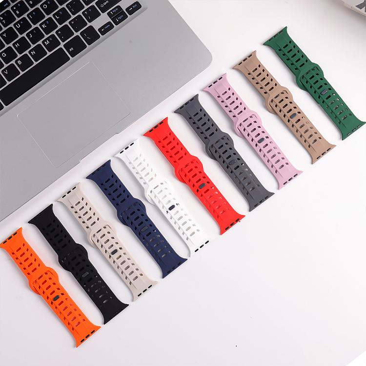 For Apple Watch 46mm / 49mm / 45mm / 44mm Shark Texture Holes Silicone Watch Band(Midnight Blue) - free shipping - PMC TechLife - Order now!