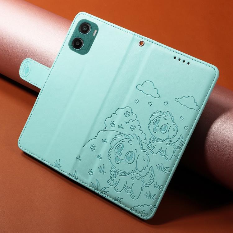 For Motorola Moto G05 / E15 Embossed Heart Dog RFID Blocking Wallet Leather Phone Case(Green) - free shipping - PMC TechLife - Order now!