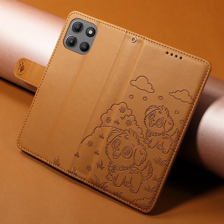 For Motorola Moto G15 / G15 Power Embossed Heart Dog RFID Blocking Wallet Leather Phone Case(Brown) - free shipping - PMC TechLife - Order now!