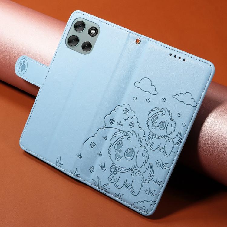 For Motorola Moto G56 5G / G66j Embossed Heart Dog RFID Blocking Wallet Leather Phone Case(Sky Blue) - free shipping - PMC TechLife - Order now!