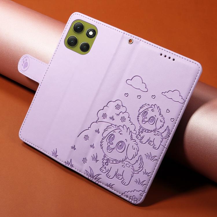 For Motorola Moto G86 5G Embossed Heart Dog RFID Blocking Wallet Leather Phone Case(Purple) - free shipping - PMC TechLife - Order now!