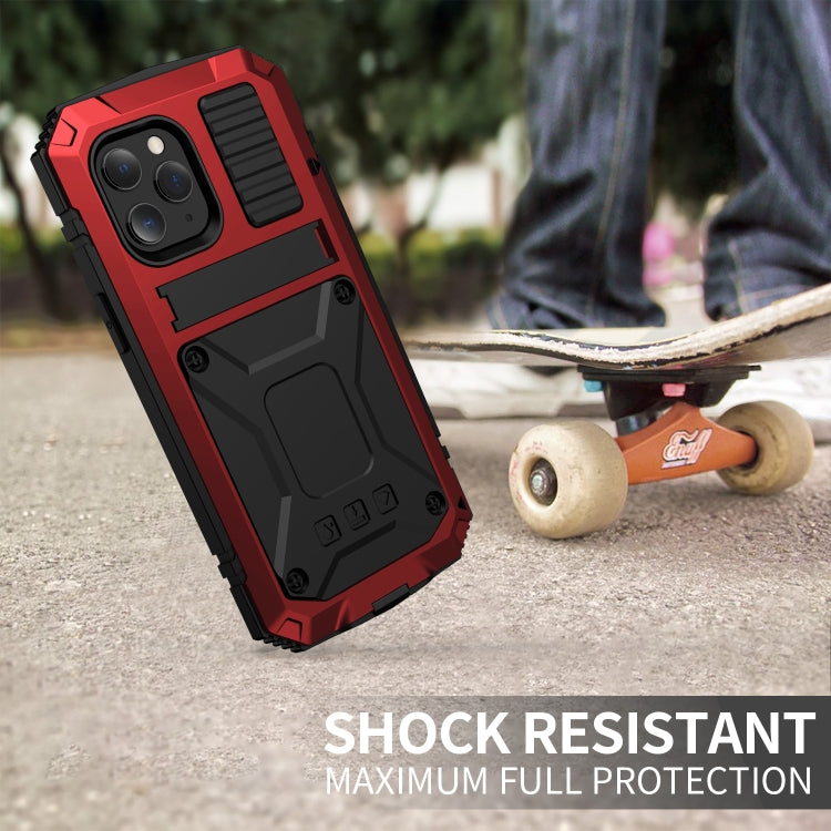 For iPhone 12 / 12 Pro R-JUST Shockproof Waterproof Dust-proof Metal + Silicone Protective Case with Holder(Red) - iPhone 12 / 12 Pro Cases by R-JUST | Online Shopping South Africa | PMC TechLife | Buy Now Pay Later Mobicred