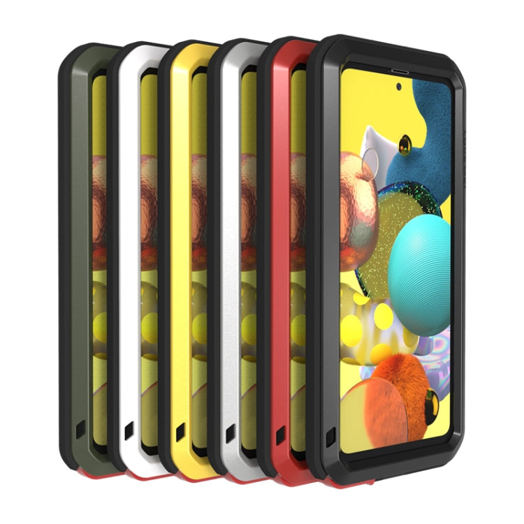 For Samsung Galaxy A51 5G LOVE MEI Metal Shockproof Waterproof Dustproof Protective Case with Glass(Army Green) - free shipping - PMC TechLife - Order now!