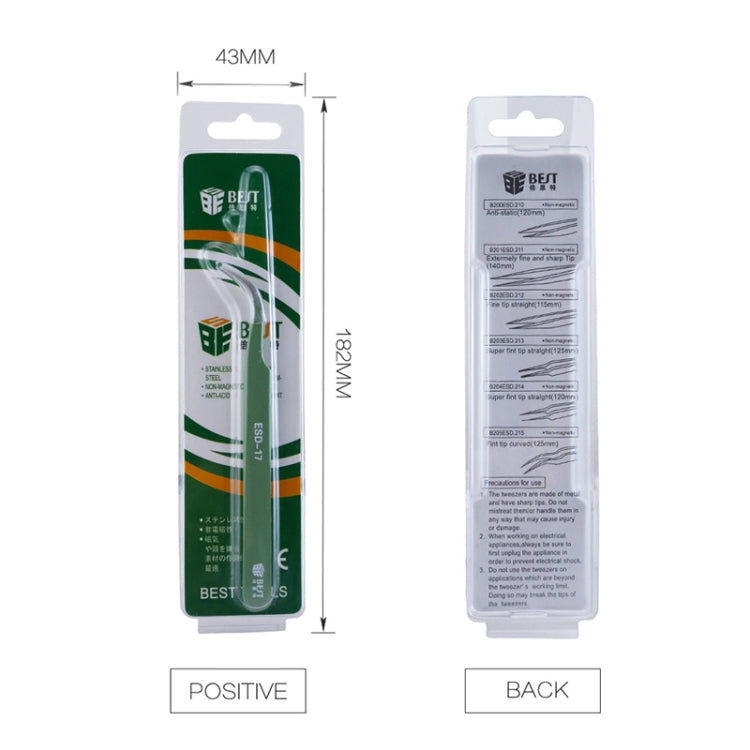 BEST BST-17 Precision Anti-static ESD Stainless Steel Tweezers - free shipping - PMC TechLife - Order now!