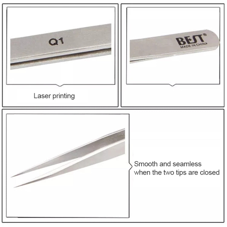BEST BST-Q1 Brushed stainless steel tweezers - free shipping - PMC TechLife - Order now!
