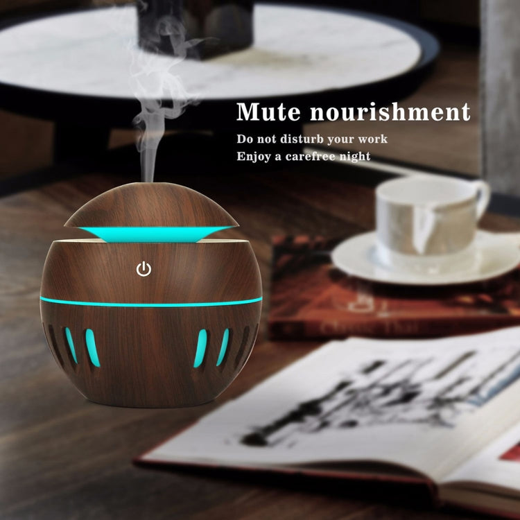 Wood Grain USB Hollowed-out Humidifier Seven Color Aromatherapy Lamp Automatic Alcohol Sprayer with Remote Control(Light Brown-3) - free shipping - PMC TechLife - Order now!