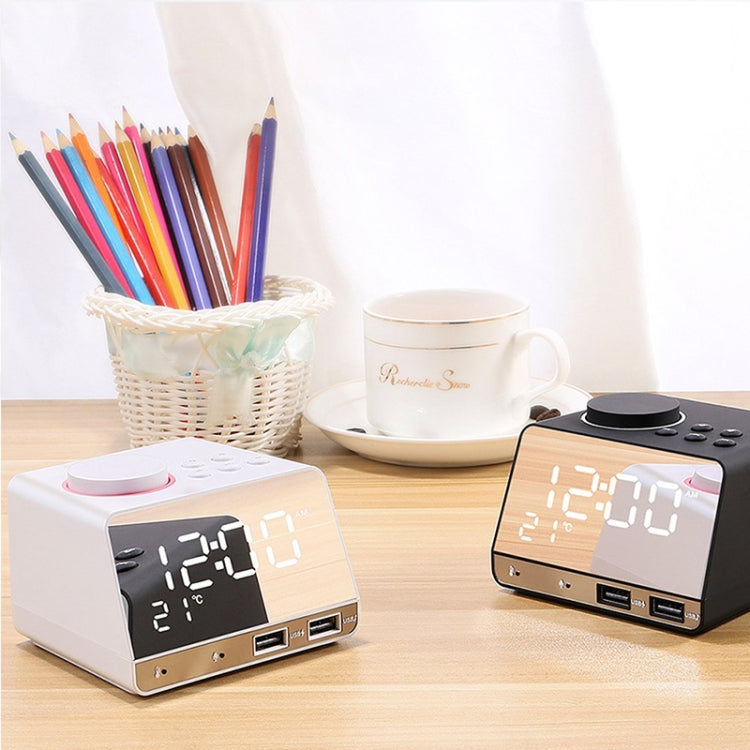 K11 Bluetooth Alarm Clock Speaker Creative Digital Music Clock Display Radio with Dual USB Interface, Support U Disk / TF Card / FM / AUX, UK Plug(White) - Alarm Clocks by PMc TechLife | Online Shopping South Africa | PMc TechLife | Buy Now Pay Later Mobicred