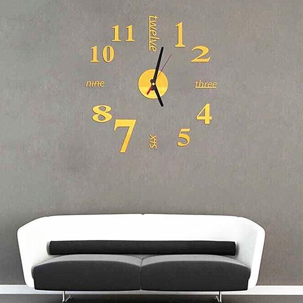 Lovelife WC37130 Acrylic English Digital DIY Stereo Wall Clock Wall Stick Clock (Gold) - Wall Clock by PMc TechLife | Online Shopping South Africa | PMc TechLife | Buy Now Pay Later Mobicred