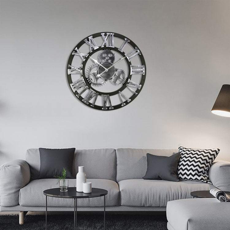 Retro Wooden Round Single-sided Gear Clock Rome Number Wall Clock, Diameter: 45cm (Silver) - Wall Clock by PMc TechLife | Online Shopping South Africa | PMc TechLife | Buy Now Pay Later Mobicred