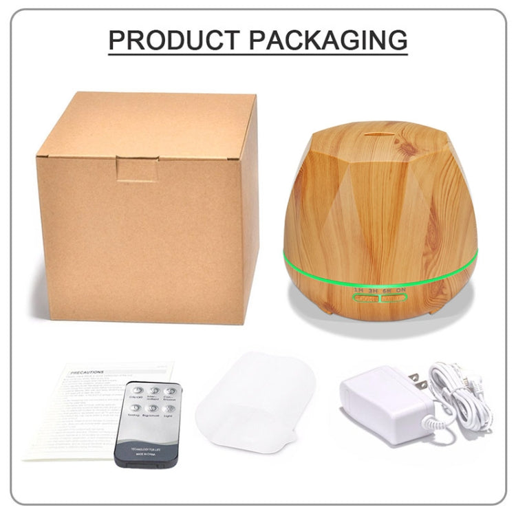 Diamond Wood Grain Remote Control Ultrasonic Humidifier Aromatherapy Machine Automatic Alcohol Sprayer with LED Lights, Capacity: 400mL, US Plug (Light Wood Color) - free shipping - PMC TechLife - Order now!