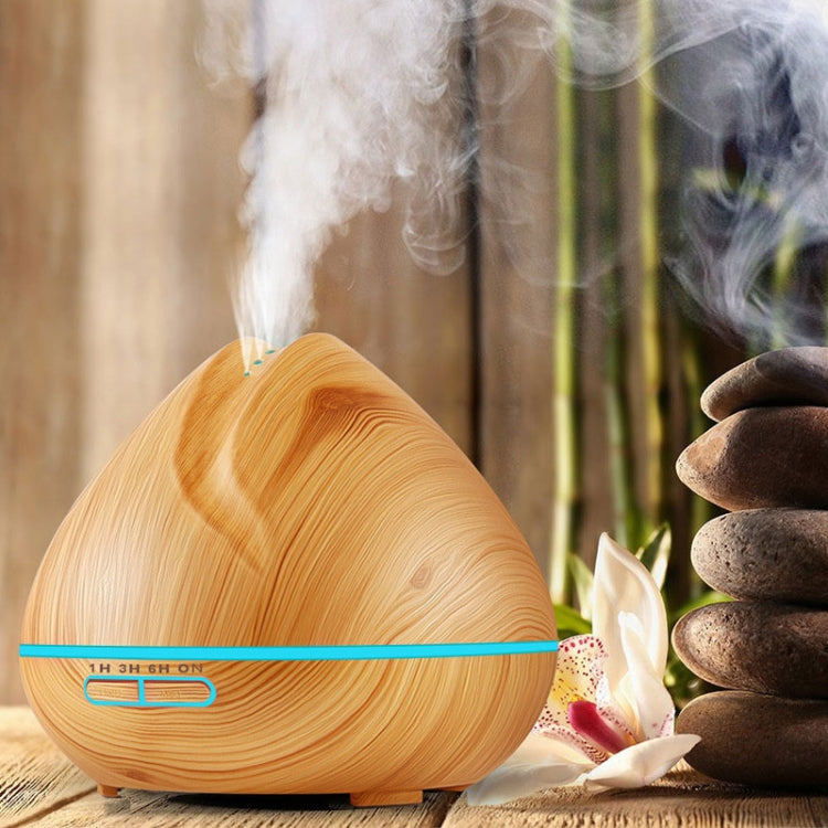 Peach Shape Wood Grain Remote Control Ultrasonic Humidifier Aromatherapy Machine Automatic Alcohol Sprayer with LED Lights, Capacity: 400mL, US Plug (Dark Wood Color) - free shipping - PMC TechLife - Order now!