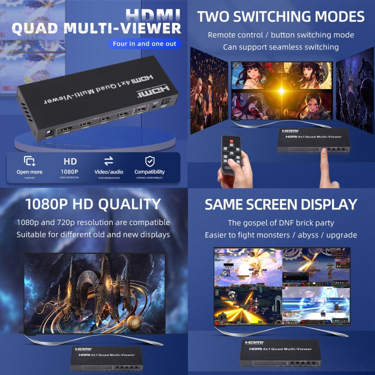 4 in 1 Out HDMI Quad Multi-viewer with Seamless Switcher, US Plug - Switch by PMC Jewellery | Online Shopping South Africa | PMC Jewellery | Buy Now Pay Later Mobicred