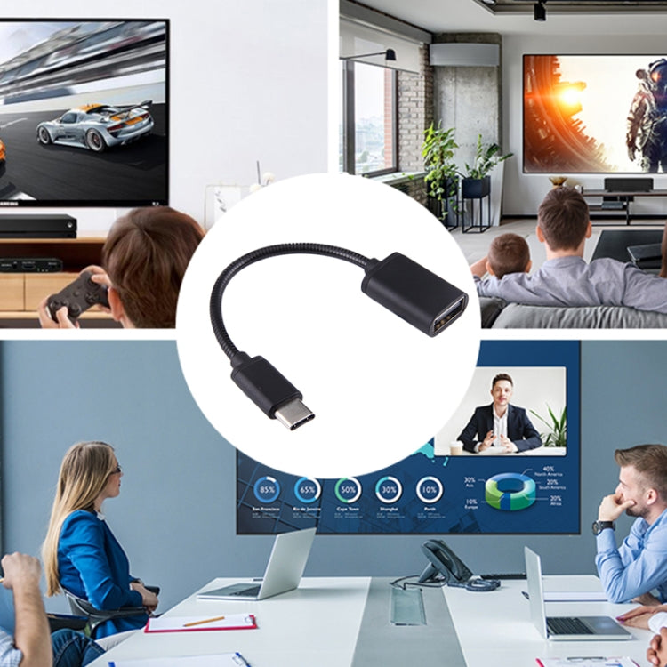8.3cm USB Female to Type-C Male Metal Wire OTG Cable Charging Data Cable(Black) - OTG Adapter by PMC TechLife | Online Shopping South Africa | PMC TechLife | Buy Now Pay Later Mobicred