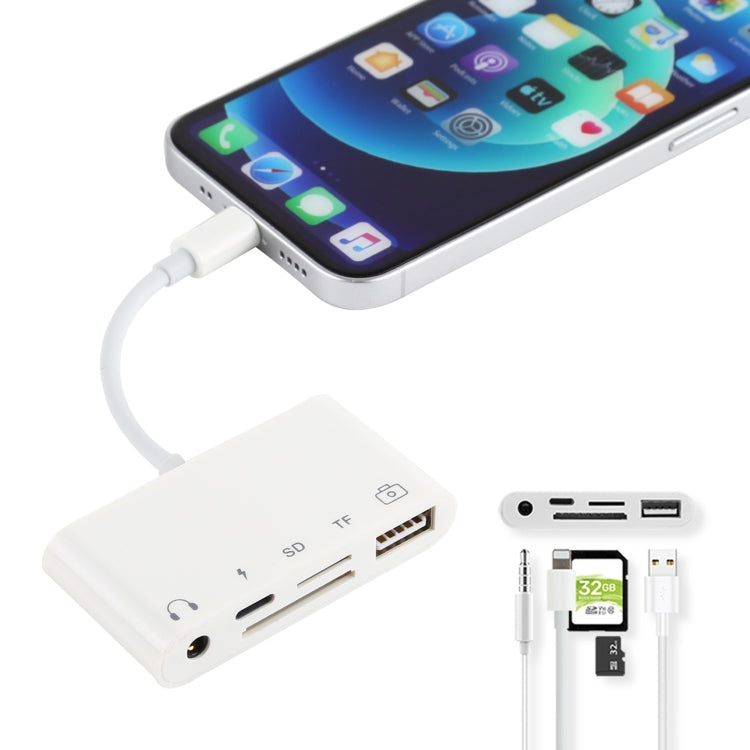 5 in 1 8 Pin to USB HUB And USB-C / Type-C And 3.5mm Earphone And SD And TF Card Reader - Converter & Adapter by PMC Jewellery | Online Shopping South Africa | PMC Jewellery | Buy Now Pay Later Mobicred
