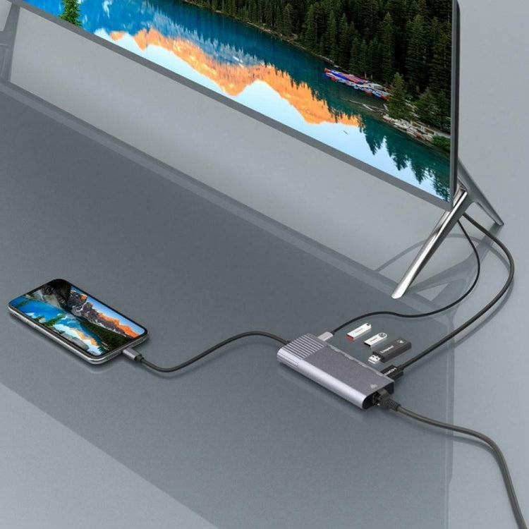 6 in 1 USB 2.0 x 3 + HDMI + RJ45 + 8 Pin Female Charging Port to 8 Pin Male Multi-function Dock Station Adapter - Converter & Adapter by PMC Jewellery | Online Shopping South Africa | PMC Jewellery | Buy Now Pay Later Mobicred