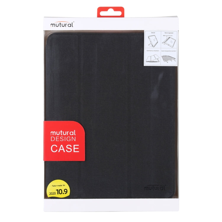 Mutural YASHI Series TPU + PU Cloth Pattern Texture Horizontal Flip Leather Case with Three-folding Holder & Pen Slot & Wake-up / Sleep Function For iPad Air 2022 / 2020 10.9(Black) - free shipping - PMc TechLife - Order now!