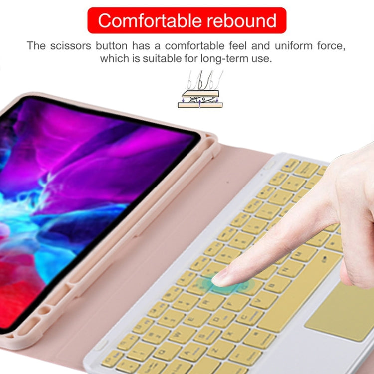 TG11BC Detachable Bluetooth Yellow Keyboard Microfiber Leather Tablet Case for iPad Pro 11 inch (2020), with Touchpad & Pen Slot & Holder (Pink) - free shipping - PMC TechLife - Order now!