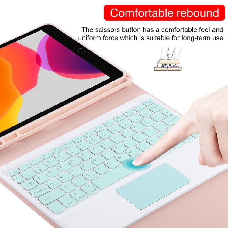 TG-102BC Detachable Bluetooth Green Keyboard + Microfiber Leather Tablet Case for iPad 10.2 inch / iPad Air (2019), with Touch Pad & Pen Slot & Holder (Pink) - For iPad Air by PMC TechLife | Online Shopping South Africa | PMC TechLife
