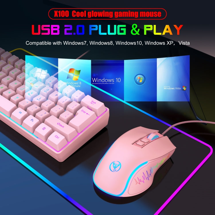 HXSJ X100 7-buttons 3600 DPI Cool Glowing Wired Gaming Mouse, Cable Length: 1.5m (Pink) - Wired Mice by HXSJ | Online Shopping South Africa | PMC TechLife | Buy Now Pay Later Mobicred